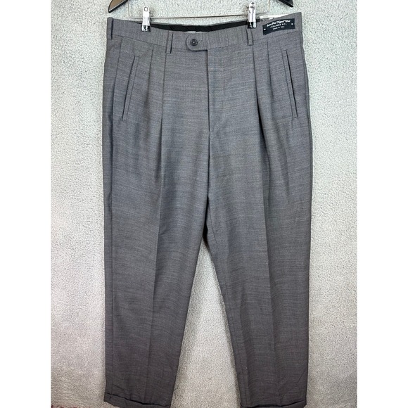 Bachrach Virgin Wool Gray Dress Pants Mens Size 38x34 Pleated Made In Italy NWT - Picture 2 of 9